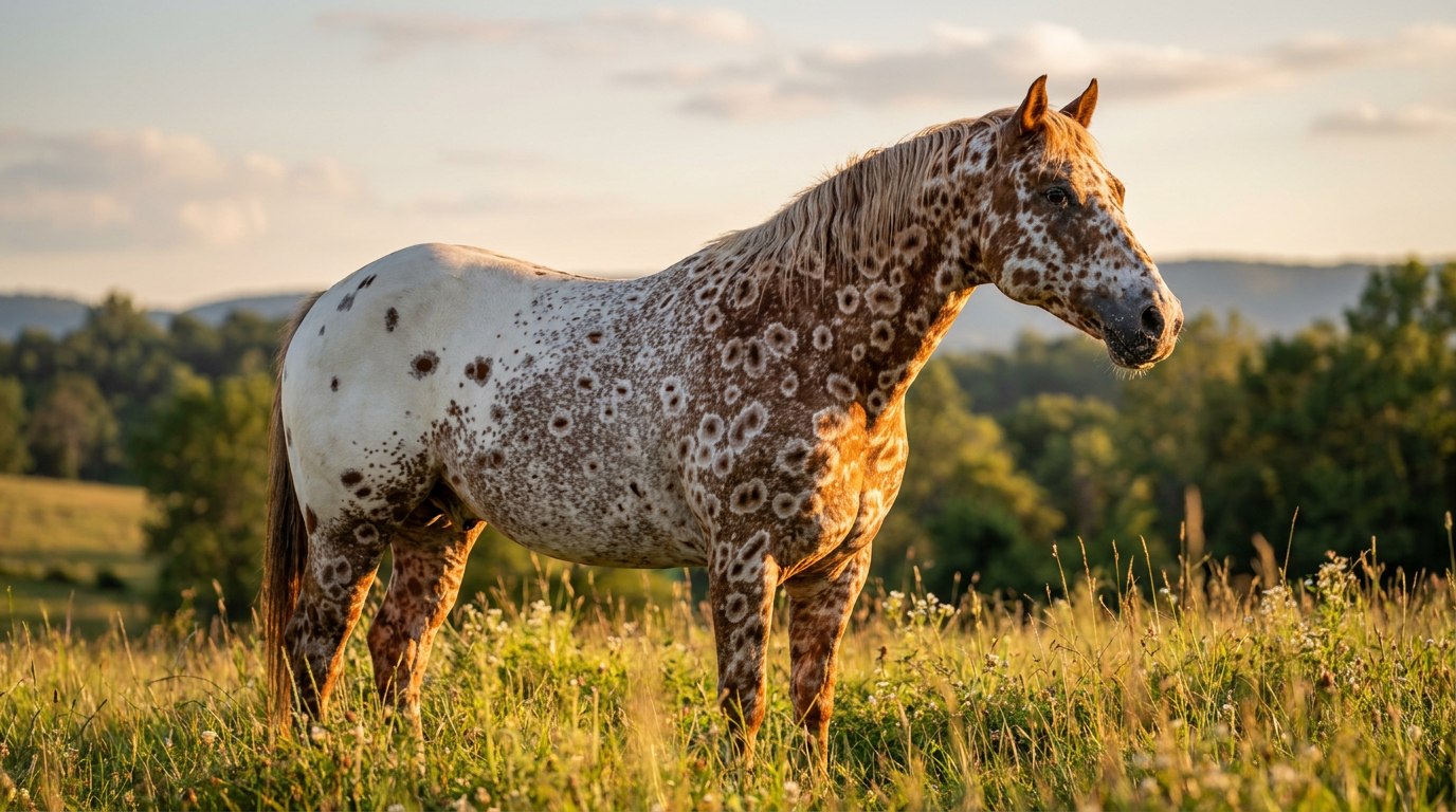 Peacock leopard Appaloosa showing ring-shaped spots with lighter halos across the body