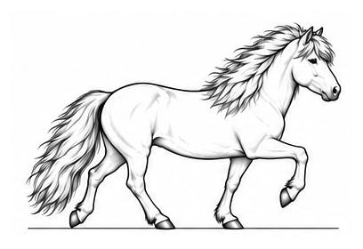 Original black-and-white Icelandic horse animation draft with elevated foreleg action