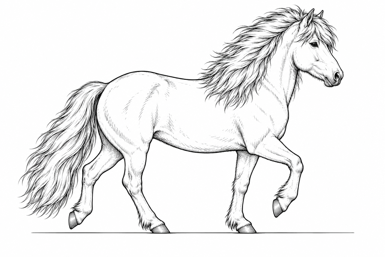 Still black-and-white Icelandic horse illustration